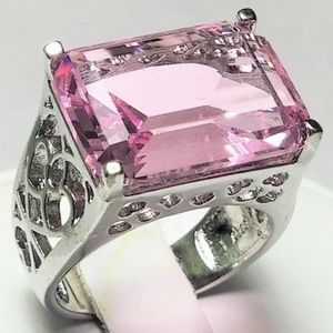 HUGE Created Kunzite & Silver Ring Sz 8